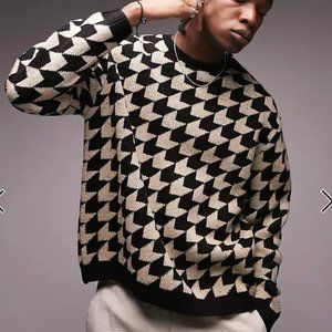 Topman Knitted Sweater with Geo Print
